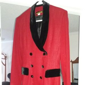 Red coat dress, Velvety Buttons, pockets And collar. Mid Weight Material